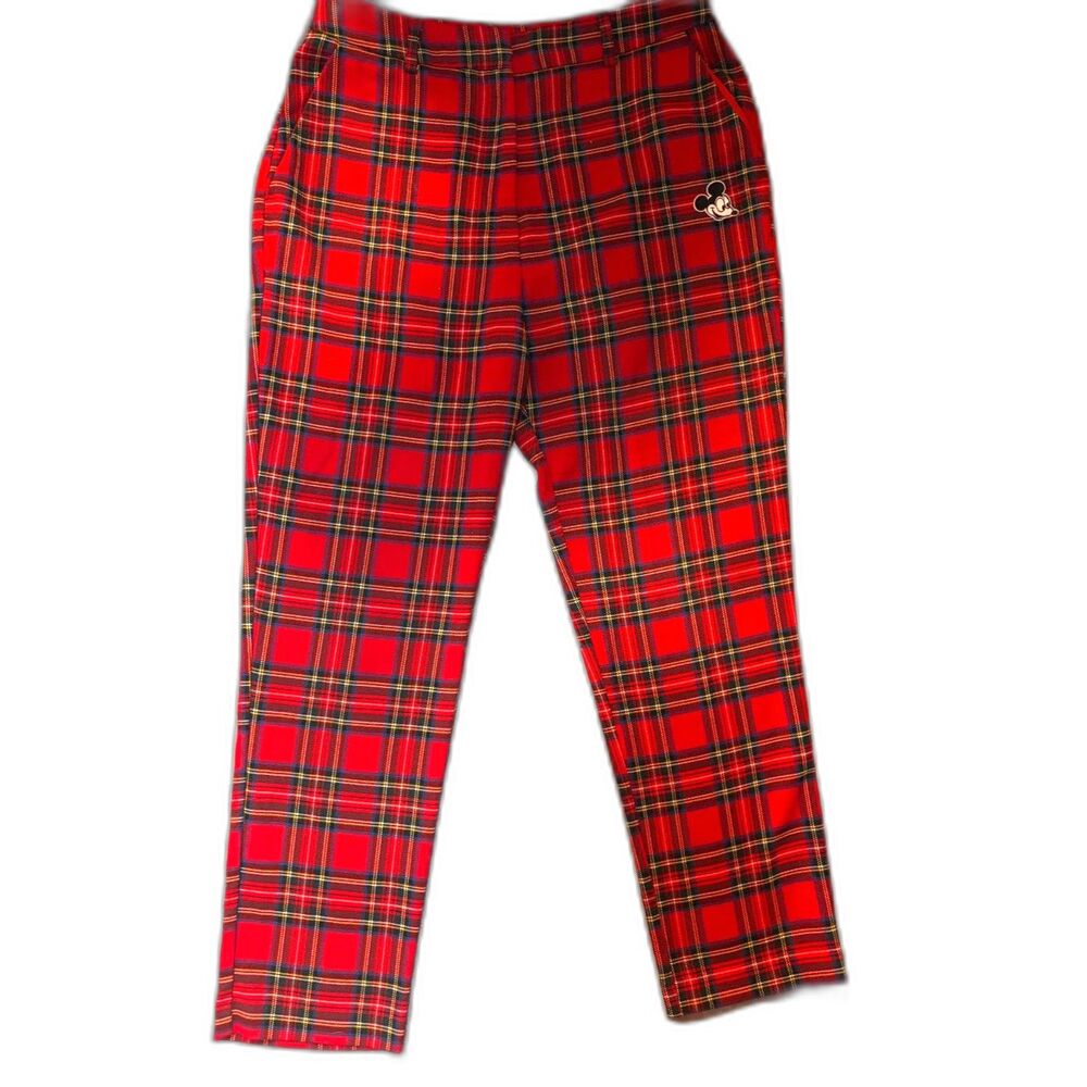 Disney x Forever 21 Pants Womens M Red Tartan Plaid Crop Trouser Mickey Mouse